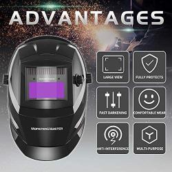 Monster&Master Large Viewing Screen Auto Darkening Welding Helmet, 2 Arc Sensor Wide Shade, MM-WH-003