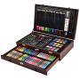 Sunnyglade 145 Piece Deluxe Art Set, Wooden Art Box & Drawing Kit with Crayons, Oil Pastels, Colored Pencils, Watercolor Cakes, Sketch Pencils, Paint Brush, Sharpener, Eraser, Color Chart (Cherry)