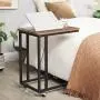 VASAGLE Industrial Side Table, End Table for Coffee Laptop Tablet, Mobile Table with Rolling Casters, Steel Frame, for Living Room, Bedroom, Hazelnut Brown and Black ULNT050B03