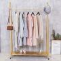 FURVOKIA Modern Simple Heavy Duty Metal X Type Rolling Garment Rack with Wheel ,Retail Display Clothing Rack,Iron Floor-Standing Shoes Bags Clothes Organizer Storage Shelves (Gold, 47.2'' L)