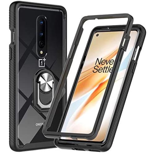 Muokctm for OnePlus 8 Case, [Only Fro T-Mobile Version ], Rugged Hybrid Crystal Clear Full Body Fit Cover, with [Metal Ring] [Magnetic Support] Armor for OnePlus 8 Phone (Black)