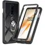 Muokctm for OnePlus 8 Case, [Only Fro T-Mobile Version ], Rugged Hybrid Crystal Clear Full Body Fit Cover, with [Metal Ring] [Magnetic Support] Armor for OnePlus 8 Phone (Black)