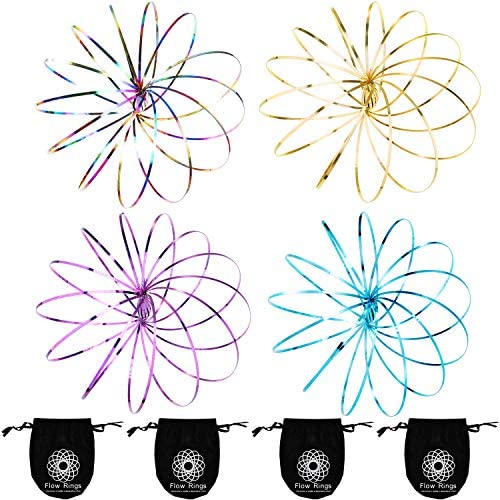 Jovitec 4 Pieces Flow Ring 3D Spinner Ring Spring Bracelet Arm Toy for Teens Adults Games Spinning Metal Globe Slides Down Arms (Color Set 3)