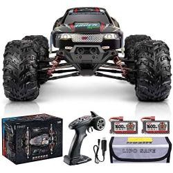 Hosim Large Size 1:10 Scale High Speed 30MPH 4WD 2.4Ghz Remote Control Truck Upgraded 9125 Waterproof RC Offroad Car Boys Electric Monster Truck for Kids and Adults| 2 Batteries | 6 Oil Filled Shocks|