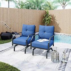 LOKATSE HOME 2 Pieces Outdoor Conversation Furniture Patio Bistro Armchair Set Metal Single Dining Chairs with Cushion, Blue