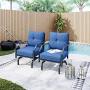 LOKATSE HOME 2 Pieces Outdoor Conversation Furniture Patio Bistro Armchair Set Metal Single Dining Chairs with Cushion, Blue