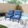 LOKATSE HOME 2 Pieces Outdoor Conversation Furniture Patio Bistro Armchair Set Metal Single Dining Chairs with Cushion, Blue