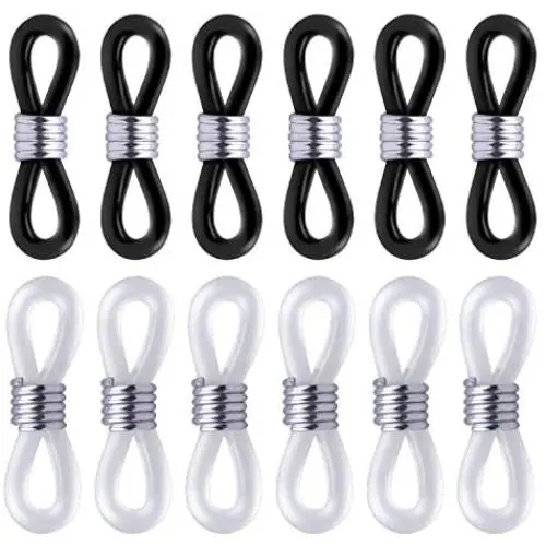 BronaGrand 60pcs Rubber Metal Ends for Eyeglass Chain Necklace Chain,Black and Clear