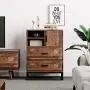 WLIVE 2 Drawer Dresser, Chest of Drawers with Open Shelf, Wood Storage Organizer Unit with Sturdy Metal Frame for Bedroom and Living Room, Rustic Oak