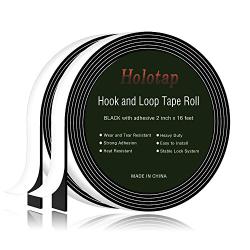 Sticky Back Hook and Loop Tape Roll Strips 2 Inch×16 Foot, Self Adhesive Fastener Interlocking Tape by Holotap Wear and Tear Resistant (Black, 2 Inch)