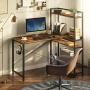 Rolanstar Computer Desk L Shaped 47'', Corner Desk with Shelves, Home Office Desk with 4-Tier Storage Bookshelf, Study Writing Table, Workstation, Stable Metal Frame, Rustic Brown