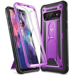 YOUMAKER Kickstand Case for Galaxy S10 Plus, Built-in Screen Protector Work with Fingerprint ID Full Body Heavy Duty Protection Shockproof Cover for Samsung Galaxy S10+ Plus 6.4 inch - Purple