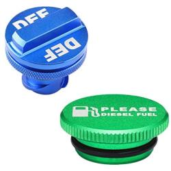 Billet Aluminum Green Fuel Cap Magnetic and Blue DEF Cap for Dodge Ram Cummins (2013-2017) Auto Parts