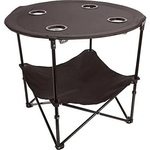 Preferred Nation Folding Table, Polyester with Metal Frame, 4 Mesh Cup Holders, Compact, Convenient Carry Case Included - Black Preferred Nation Folding Table, Polyester with Metal Frame, 4 Mesh Cup Holders, Compact, Convenient Carry Case Included - Black