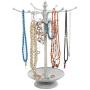 MyGift Vintage Style Whitewashed Metal 12 Hook Jewelry Organizer Tree Rack Stand w/Ring Dish Tray