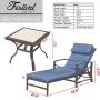Festival Depot 3 Pieces Patio Outdoor Chaise Lounge Chairs with Cushions Set with Coffee Table Premium Fabric Metal Frame Furniture Garden Bistro Soft Headrests (Blue)