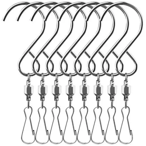 Topspeeder 8 Pack Silver Swivel Hooks Clips for Wind Chimes Wind Spinners Crystal Twisters Party Supply Rotating Display Hooks