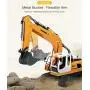 DOUBLE E Remote Control Truck RC Excavator Toy 17 Channel 3 in 1 Claw Drill Metal Shovel Real Hydraulic Electric RC Construction Vehicle with Working Lights