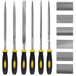 Needle File Set, 6 Pieces Hand Metal Files, Hardened Alloy Strength Steel Set Includes Flat, Flat Warding, Square, Triangular, Round, and Half-Round File