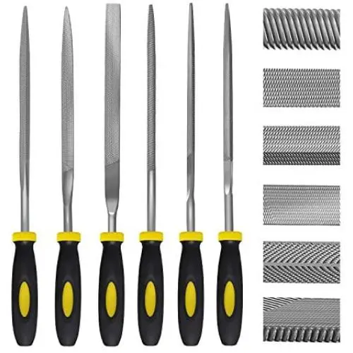 Needle File Set, 6 Pieces Hand Metal Files, Hardened Alloy Strength Steel Set Includes Flat, Flat Warding, Square, Triangular, Round, and Half-Round File