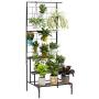 Metal 3-Tier Hanging Plant Stand Planter Shelves Flower Pot Organizer Rack Multiple Flower Pot Display Holder Shelf Indoor Outdoor Heavy Duty Planter Shelving Unit with Grid Panel