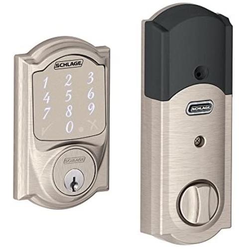 Schlage BE479AA V CAM 619 Satin Nickel Sense Smart Deadbolt with Camelot Trim