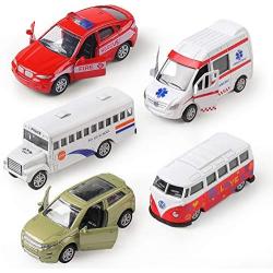 KIDAMI Die-cast Metal Toy Cars Set of 5, Openable Doors, Pull Back Cars Ambulance, Gift Pack for Kids (Official Car Ⅱ)