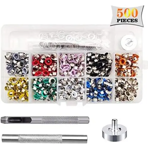 Fuman Forest 3/16 inch Multi-Color Grommet Kit,500 Sets Grommets Eyelets with 3 Pieces Install Tool Kit,Metal Eyelets with Installation Tools and Operating Instruction Book in Clear Box Fuman Forest 3/16 inch Multi-Color Grommet Kit,500 Sets Grommets Eyelets with 3 Pieces Install Tool Kit,Metal Eyelets with Installation Tools and Operating Instruction Book in Clear Box