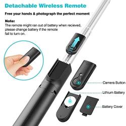 Selfie Stick, Extendable Selfie Stick Tripod with Detachable Wireless Remote and Tripod Stand Selfie Stick Compatible with All Cell Phone, Compact Size & Lightweight