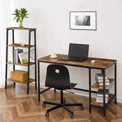 HOOBRO Computer Desk, Industrial Writing Desk with Adjustable Shelf on Left or Right, 47 Inch Office Study Desk for Laptop, Sturdy Metal Frame, for Home Office, Easy to Assemble, Rustic Brown BF59DN01