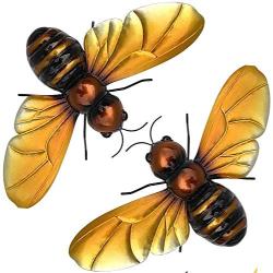 Honey Bee Décor; Indoor Outdoor Metal Wall Art; 2 Beautiful Metal Bee Decorations for Home or Garden Wall Art; Backyard Décor for Fence, Patio, Porch or Inspirational Bee Kitchen Décor; by Ekhaya