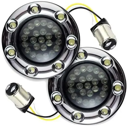 Eagle Lights 2” Bullet Front LED Turn Signals w/Running LED Light Ring Covers for Harley Davidson - (2) Front Turn Signals Eagle Lights 2” Bullet Front LED Turn Signals w/Running LED Light Ring Covers for Harley Davidson - (2) Front Turn Signals