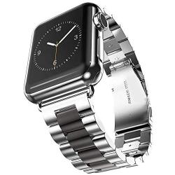 eLander Stainless Steel Metal Strap Business Replacement Band for Apple Watch Series 1 2 3 4 (42mm and 44mm Silver and Black)