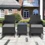 SOLAURA 3-Piece Outdoor Bistro Table Set Patio Furniture Chairs Black Wicker Conversation Chairs with Glass Coffee Table for Garden, Porch, Lawns, Poolside (Grey Cushion) SOLAURA 3-Piece Outdoor Bistro Table Set Patio Furniture Chairs Black Wicker Conversation Chairs with Glass Coffee Table for Garden, Porch, Lawns, Poolside (Grey Cushion)