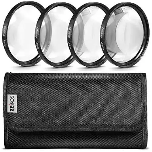 Zeikos 52mm 4 piece high definition Close-Up filter (+1, +2, +4 and +10 Diopters), Metal Rim, Magnification Kit, with Deluxe Case and Miracle Fiber Cloth Set Zeikos 52mm 4 piece high definition Close-Up filter (+1, +2, +4 and +10 Diopters), Metal Rim, Magnification Kit, with Deluxe Case and Miracle Fiber Cloth Set