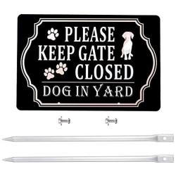 Kichwit Please Keep Gate Closed Dog in Yard Sign, Aluminum, All Metal Construction, 11.8 x 7.9 Inches, Metal Stakes Included