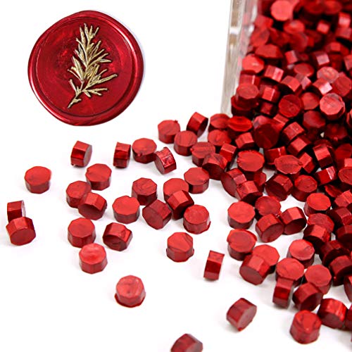 UNIQOOO Arts & Crafts 180 Pcs Metallic Burgundy Wine Red Box Sealing Wax Beads Nuggets for Wax Seal Stamp, Great for Embellishment of Cards Envelope, Wedding Invitation, Wine Package, Gift Idea