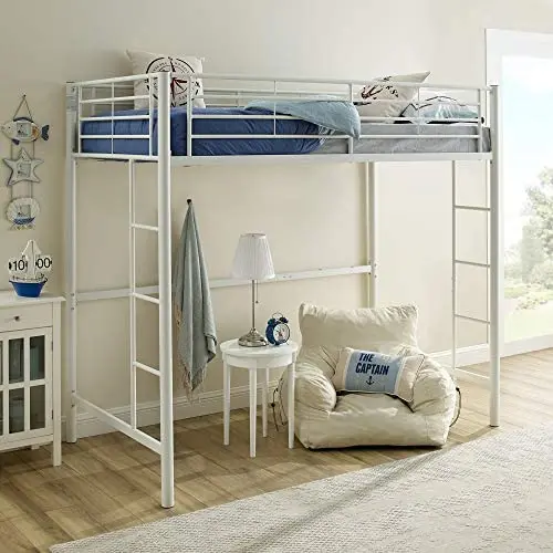 Walker Edison Orion Urban Industrial Metal Twin over Loft Bunk Bed, Twin Size, White Walker Edison Orion Urban Industrial Metal Twin over Loft Bunk Bed, Twin Size, White