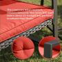 Pyramid Home Decor 3-Piece Rocking Bistro Set - Durable & Stylish Synthetic Wicker Outdoor Furniture - Glass Coffee Table with 2 Chairs for Balcony, Patio & Porch - Black Metal, Soft Red Cushions
