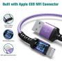 Tera Grand - Apple C89 MFi Certified Lightning to USB Braided Cable for iPhone 12/11 Pro Max Mini, SE XS Max XR X, 8/7/6 Plus, iPad, AirPods, 4 Ft Purple