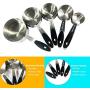 VOJACO (10-Piece) Measuring Cups and Spoons Set, Stainless Steel Measuring Cup and Spoon with Soft Silicone Handles, Stackable Metal Kitchen Tools and Gadgets for Dry and Wet Ingredients (Black)