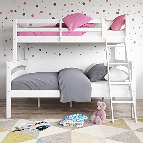 Dorel Living Brady Twin Over Full Solid Wood Kids Bunk Bed with Ladder, White