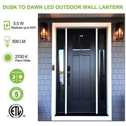 Outdoor Wall Lantern with Dusk to Dawn Photocell, Matte Black Wall Light Fixtures, Architectural Wall Sconce with Clear Glass Shade for Entryway, Porch, Doorway, ETL Listed, 2 Pack