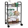 SONGMICS 3-Tier Metal Rolling Cart on Wheels with Baskets, Lockable Utility Trolley with Handles for Kitchen Bathroom Closet, Storage with Removable Shelves, Black UBSC03BK