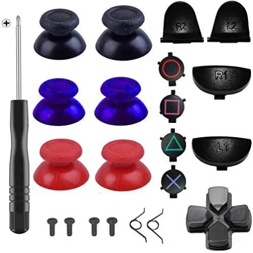 Yosikr 3 Pairs Thumbsticks Joystick for Playstation 4 PS4 Controller Gamepad with Cross Screwdriver + L2 R2 L1 R1 Trigger Replacement Parts + ABXY Bullet Buttons + D-pad + Small Spring (3 Packs) Yosikr 3 Pairs Thumbsticks Joystick for Playstation 4 PS4 Controller Gamepad with Cross Screwdriver + L2 R2 L1 R1 Trigger Replacement Parts + ABXY Bullet Buttons + D-pad + Small Spring (3 Packs)