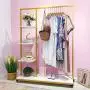 Metal Clothes Garment Racks with 4 Wood Storage Shelves and Hanging Bar Heavy Duty Free Standing Clothing Rack Large Closet Organizer for Boutique 59'' Metal Clothes Garment Racks with 4 Wood Storage Shelves and Hanging Bar Heavy Duty Free Standing Clothing Rack Large Closet Organizer for Boutique 59''