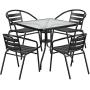 Flash Furniture 31.5 Square Glass Metal Table with 4 Black Metal Aluminum Slat Stack Chairs