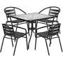 Flash Furniture 31.5 Square Glass Metal Table with 4 Black Metal Aluminum Slat Stack Chairs