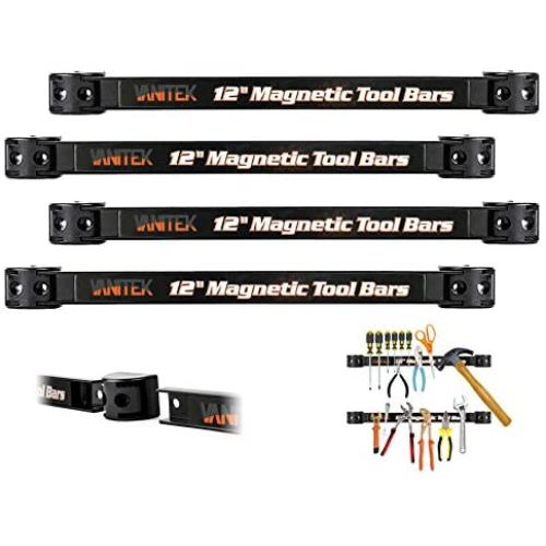 Vanitek 4 Heavy-Duty 12'' Magnetic Tool Holder Racks | Super Strong Metal Magnet Storage Tool Organizer Bars Set | Great for Garage/Workshops (Mounting Screws Included)
