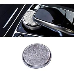 Bling Rhinestone Media Control Button Cover Interior Sparkle Central Crystal Multimedia Mouse Knob Adjust Caps Trim Diamond Metal Sticker Decor Accessories Replacement for Mercedes Benz